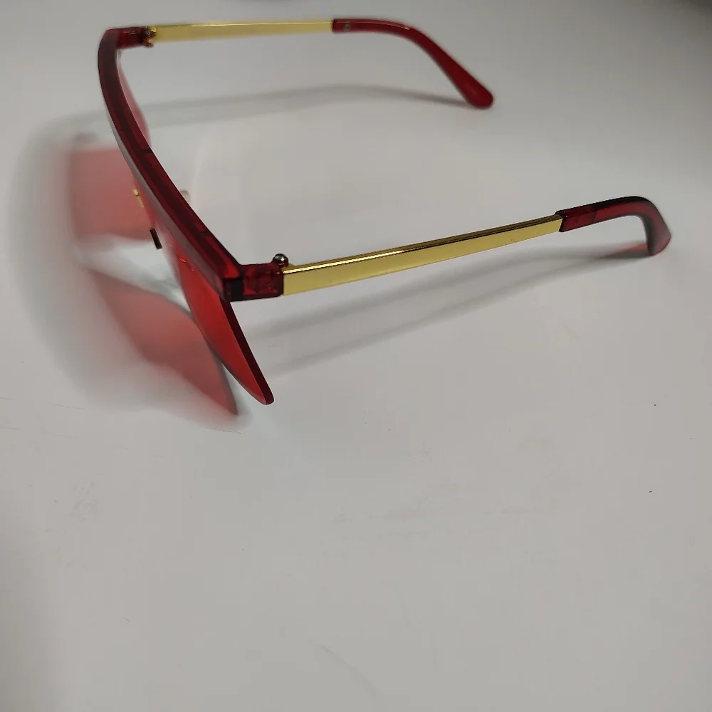 Red Rectangular Retro Visor Fashion Sunglasses Rimless Small Shades New
